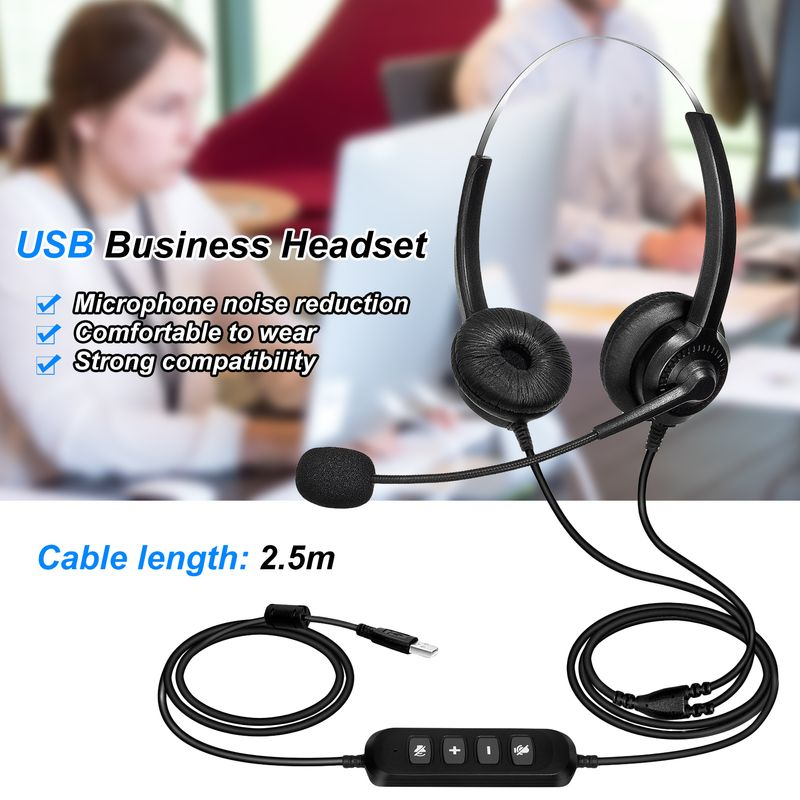 300D Telephone Headset Lossless Noise Reduction Breathable USB Binaural MIC Long Cable Call Center Headphone for Truck_voghion.com