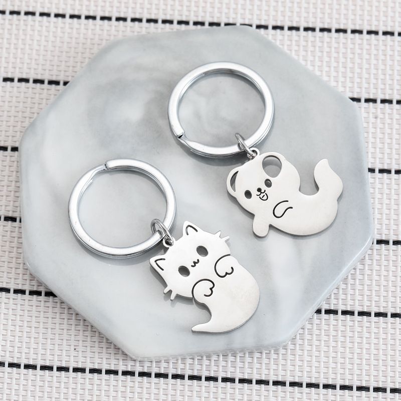Cartoon Spook Kat Hond Roestvrijstalen Sleutelhanger Leuke Tas Hanger Halloween Cadeau_voghion.com