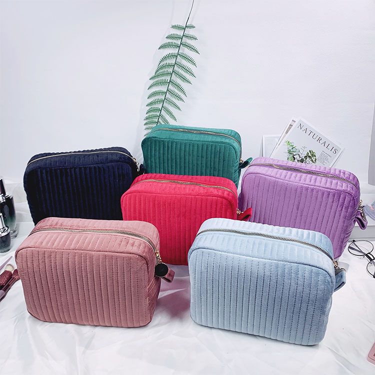 Make-up-Tools & Zubehör Gesteppte gestreifte Kosmetiktasche Flanell-Baumwolle Kosmetik-Aufbewahrungs-Clutch-Tasche Make-up-Zubehör-Aufbewahrungstasche_voghion.com