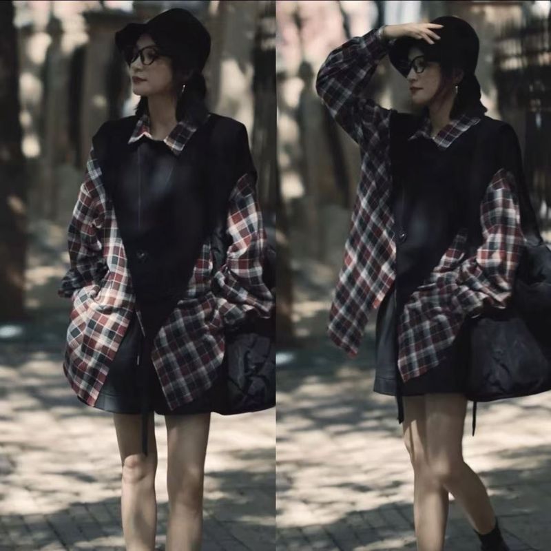 Elegant Fashion Versatile Asymmetrical Shoulder Shawl Design Shawl-style Pullover Knitted Vest Casual Black_voghion.com