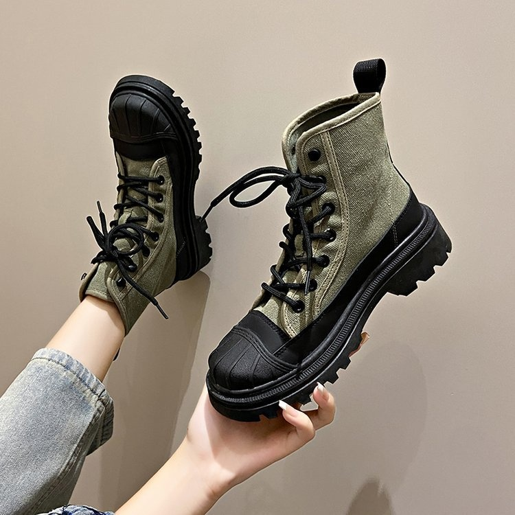 Doc Martens stivali da moto da donna Stivali da trekking a metà polpaccio in tela Stivali hipster casual traspiranti con lacci Stivali da esterno eleganti e belli da donna_voghion.com