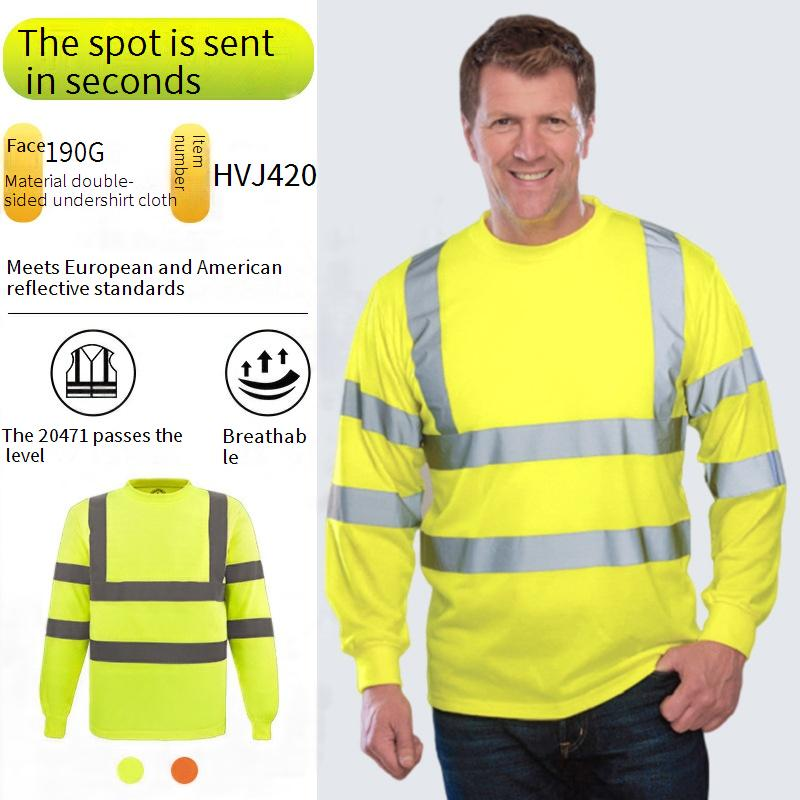 Herretøj fugttransporterende rundhalset langærmet T-shirt Engineering Dock Highlight Advarsel Arbejdstøj_voghion.com