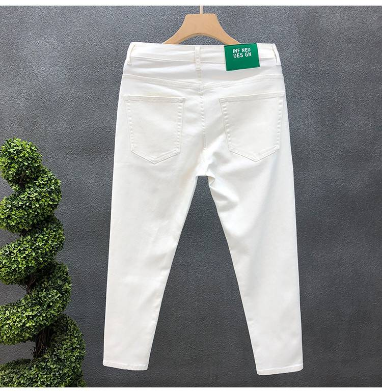 Spring Autumn Style Men Trendy Slim Fit Small Foot Nine-point Pants Casual White Pants Loose Cotton Material Suitable Men_voghion.com