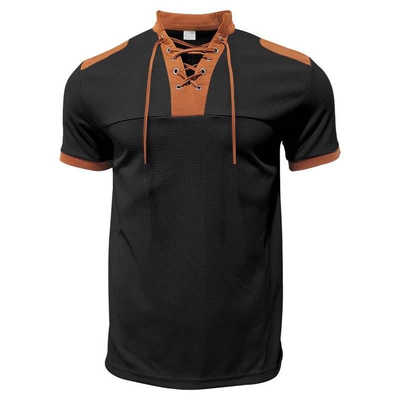 Waffle Herren Sommer Casual Tethered Henry Kurzarm Shorts Anzug_voghion.com