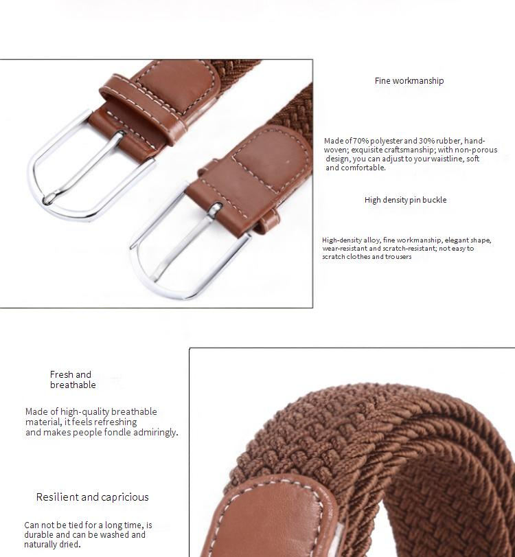 Populära herr- och dambälten Flerfärgade andningsbara vävda elastiska kanvasbälten med nålspänne och elastiskt casualbyxbälte_voghion.com