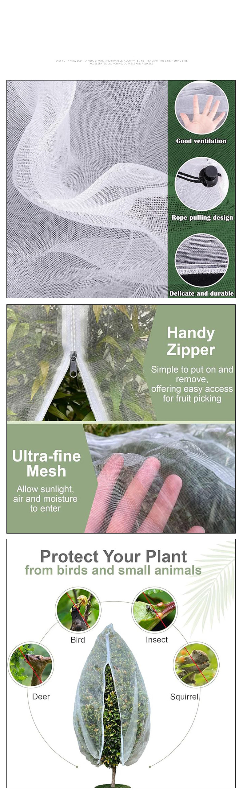 Garden Plant Cover With Drawstring & Zipper - Reusable Insect & Bird Protection Net For Vegetables Fruit Trees And Greenhouse (6x8ft White)_voghion.com