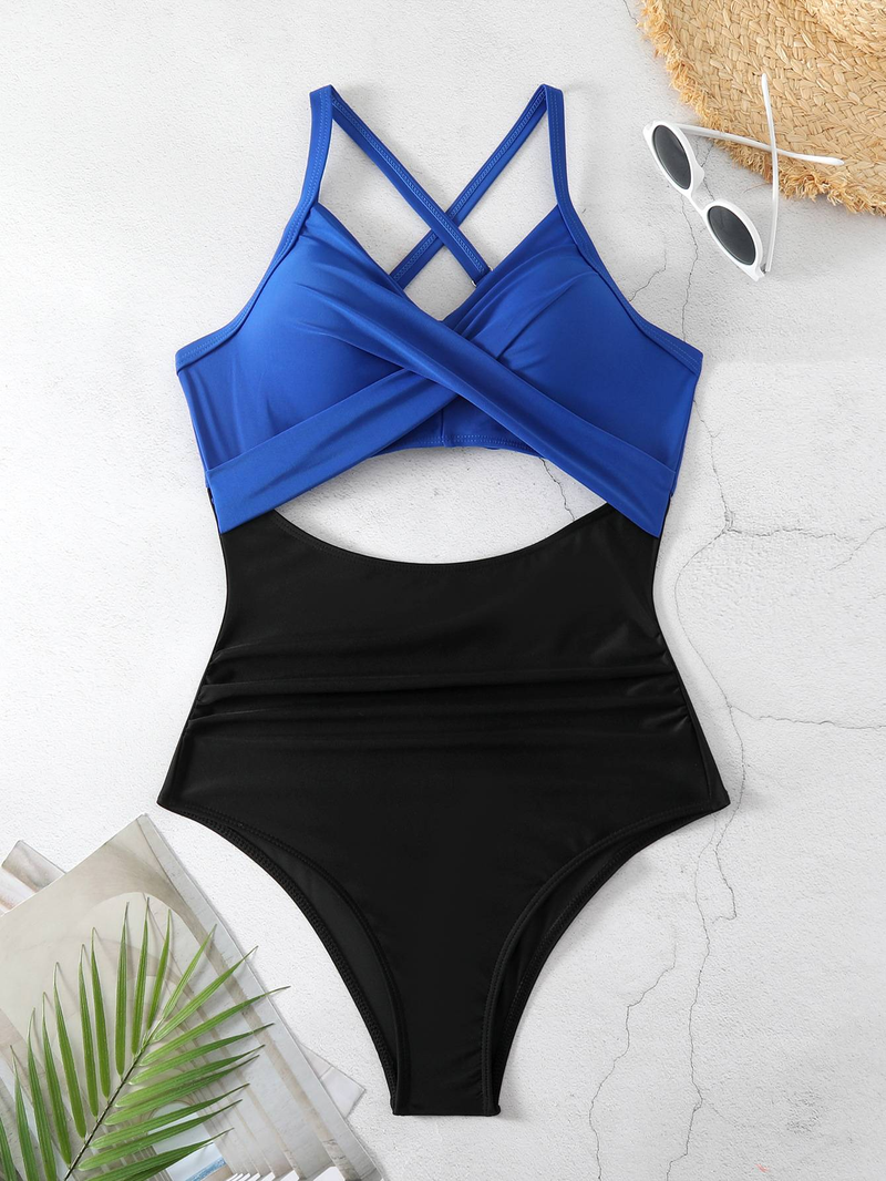 Maillot de bain une pièce pour femme, maillot de bain moulant dos nu, croisé et ajouré_voghion.com