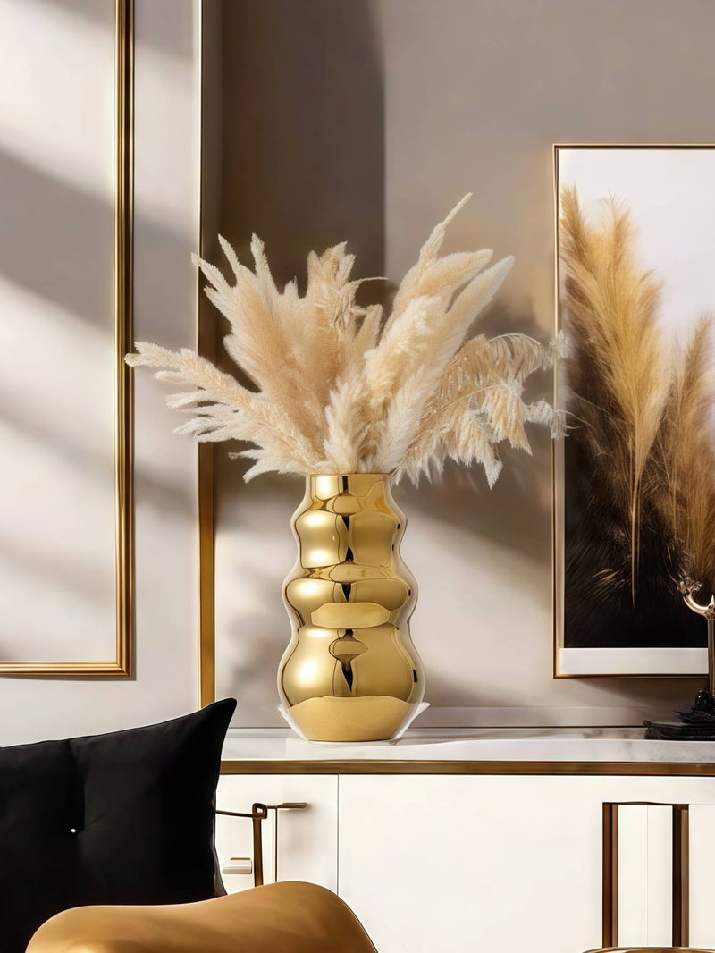 A Golden Light Luxury Ceramic Flower Arrangement Vase Is Suitable For The Living Room, Study, Desk, Ornament Vase_voghion.com