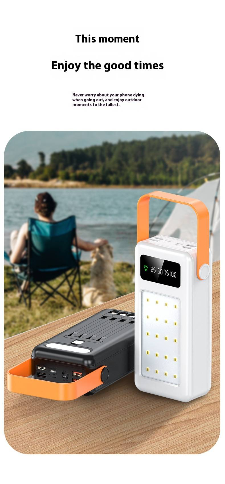 Power bank ad alta capacità da 100000 mAh con cavi integrati, caricabatterie portatile a ricarica rapida per iPhone e Android, batteria per cellulare da viaggio e campeggio all'aperto_voghion.com