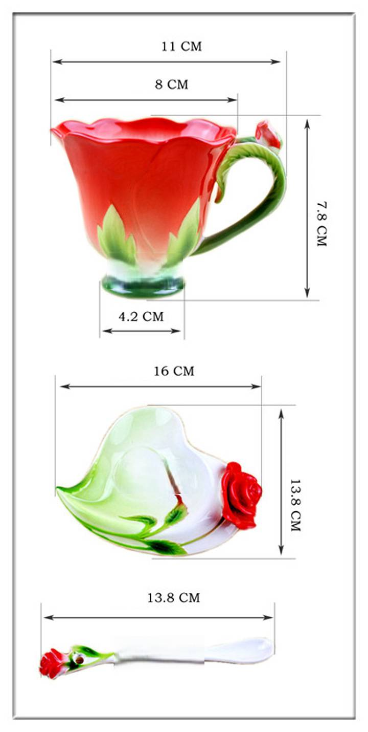 Tazza in ceramica smaltata colorata, tazza da caffè alla moda con rosa, elegante confezione regalo per matrimonio e compleanno_voghion.com