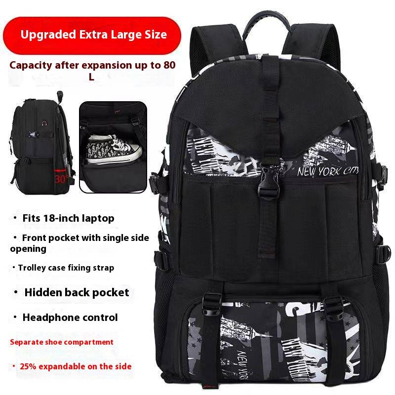 Men's Large Capacity Backpack With Shoe Compartment, Expandable Laptop Backpack For Travel, Outdoor Hiking, Water-Resistant Design (Sizes 50L-80L)_voghion.com