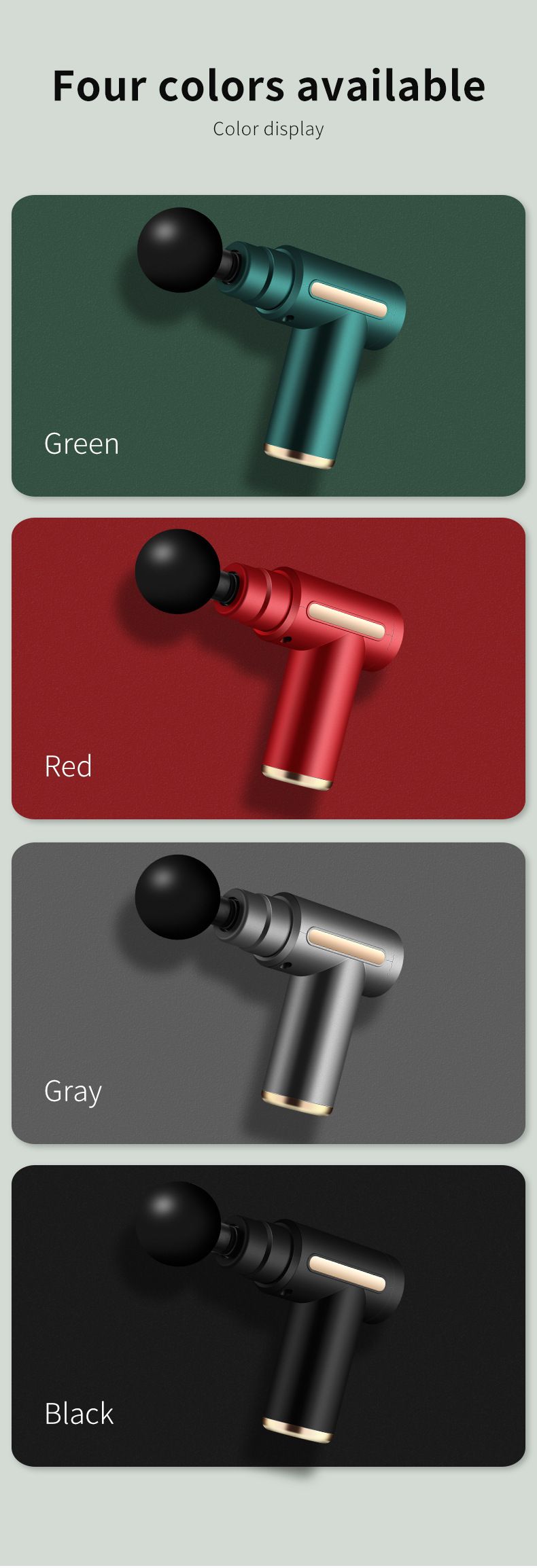 Mini pistola de massagem com tela LCD – terapia de percussão elétrica de 5 velocidades para recuperação muscular, ultrassilenciosa (abaixo de 36 dB), 4 cabeças intercambiáveis_voghion.com