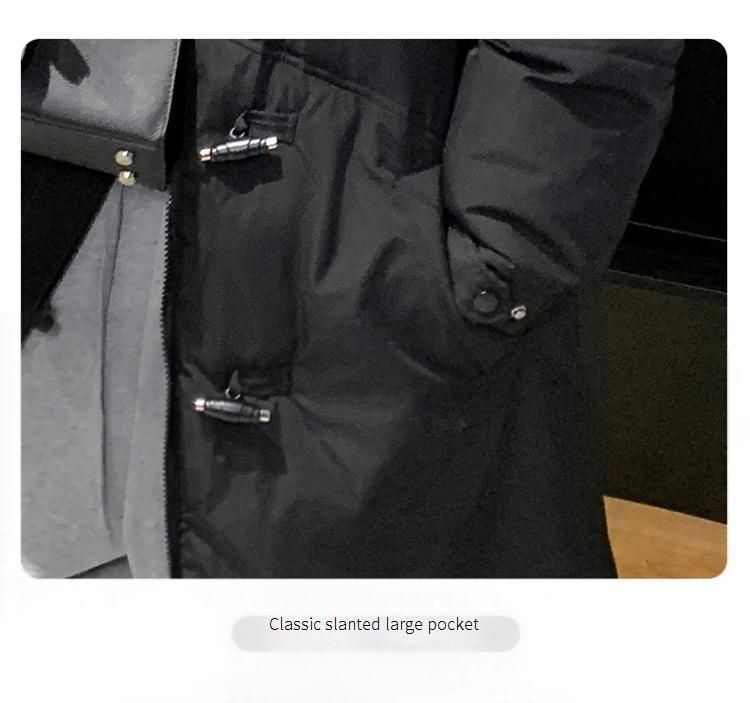 Übergroßer Puffermantel mit Kapuze und abnehmbarem Kunstpelzbesatz für Damen, lange Winterjacke in Schwarz/Grau/Creme_voghion.com