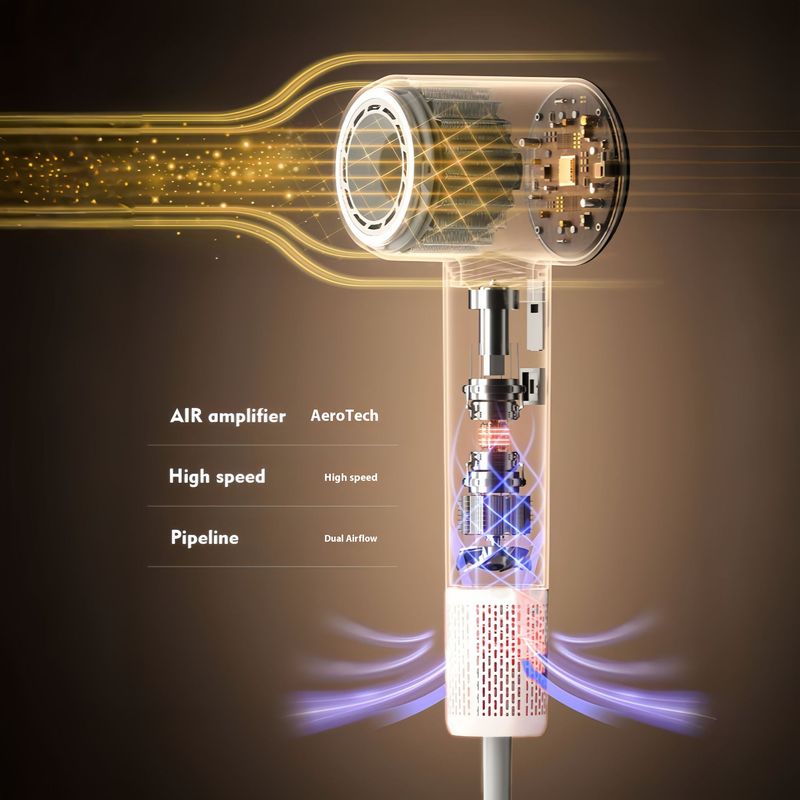 Professional Hair Dryer – 1600W Brushless Motor, 3-Speed & Cool/Hot Air, Ionic Frizz Control (White/Black)_voghion.com