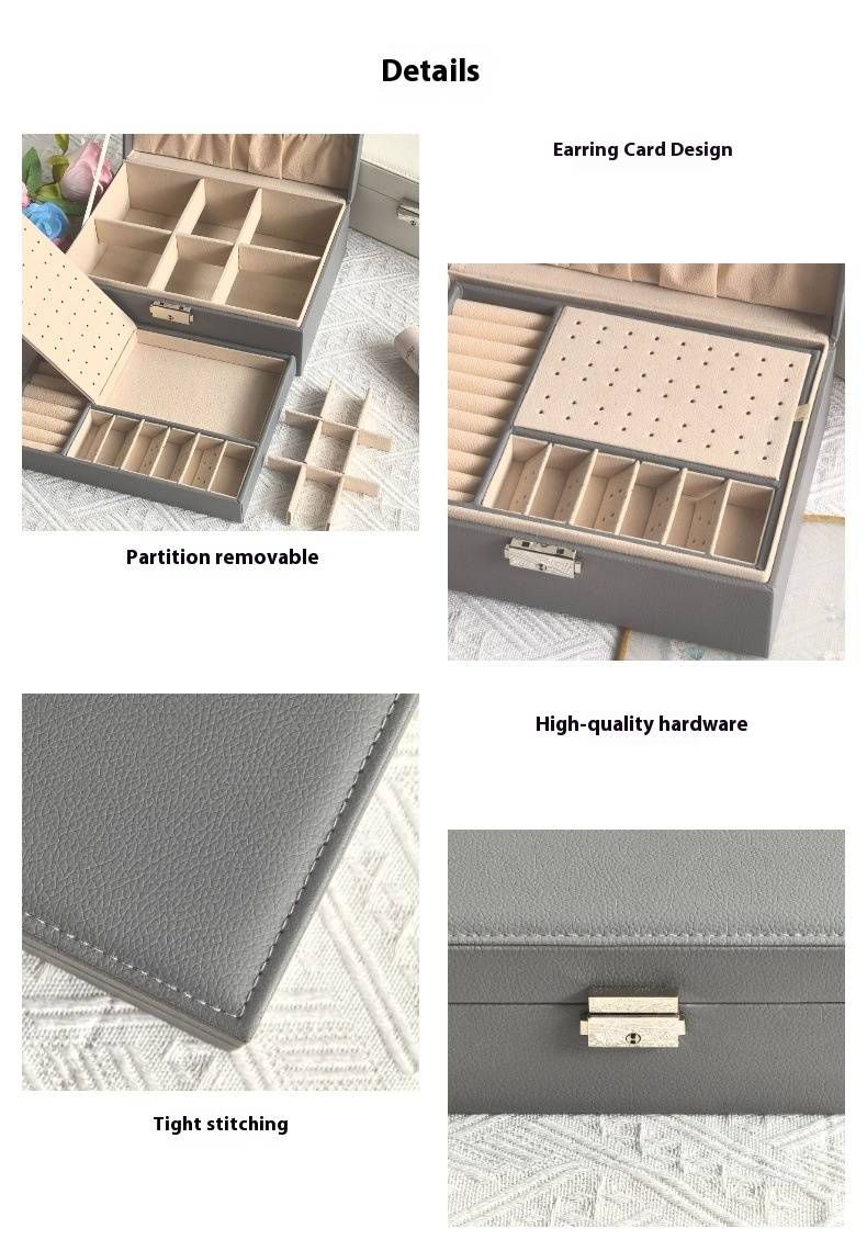 Organizzatore di gioielli in pelle di lusso - Custodia multistrato per collane e anelli con specchio, elegante confezione regalo (23x17x8,5 cm)_voghion.com