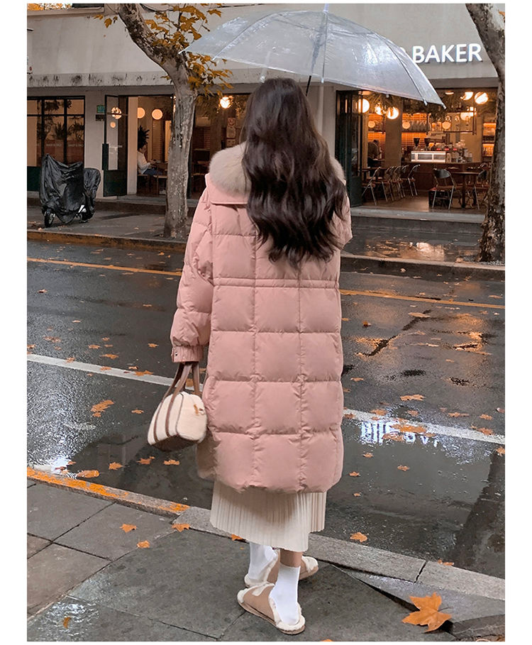 Milk Hoo Pink Large Feather Collar Down Cotton Coat For Women's Winter 2023 New Korean Edition Mid Length Fashionable_voghion.com