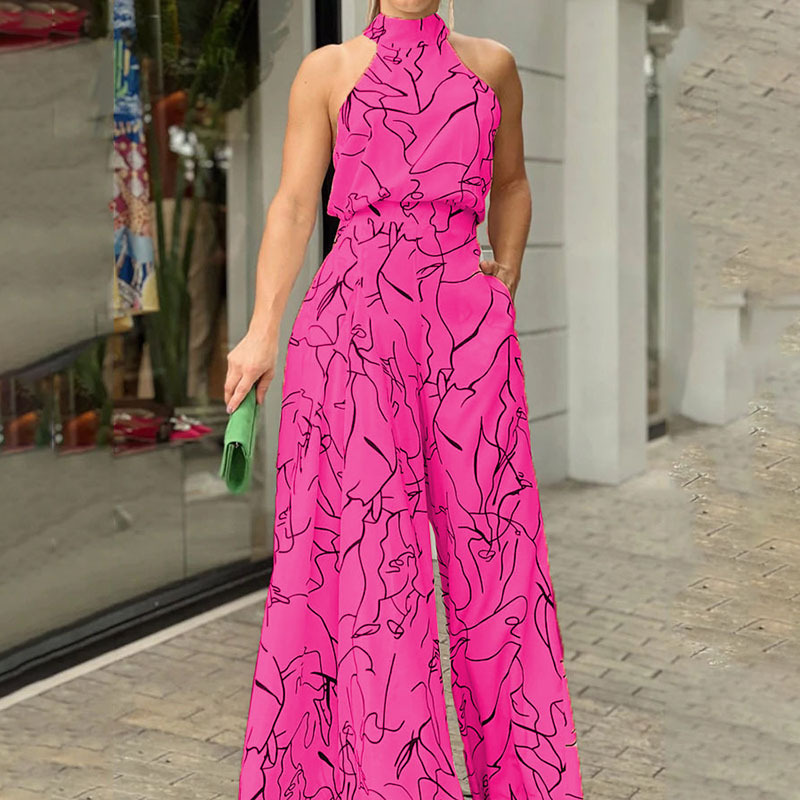 Dameklær Høy midje Strappy Ermeløs Halter Bukser Temperament Ny Jumpsuit_voghion.com