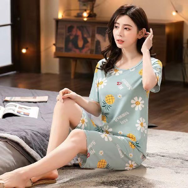 Sieviešu vasaras pidžamas, plus izmēra īsroku kapri bikses, vasaras sieviešu uzvalks, virsdrēbes, korejiešu stila, jaukas, mājas apģērbs, plānas_voghion.com