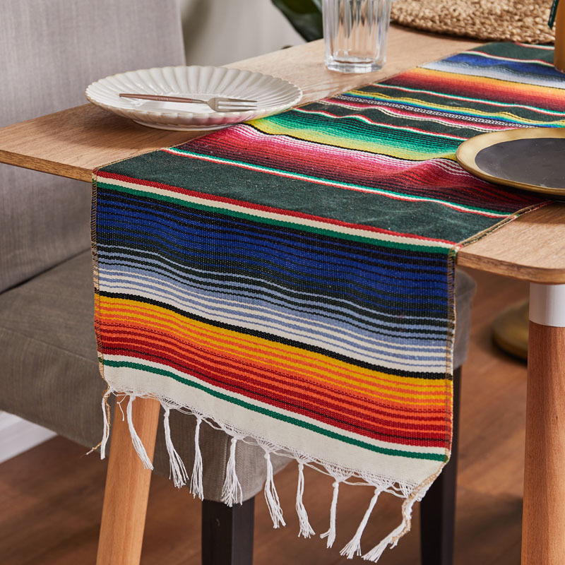 Bandera de mesa Mantel mexicano Manta mexicana a rayas Manta mexicana Mantel étnico Manta aborigen_voghion.com