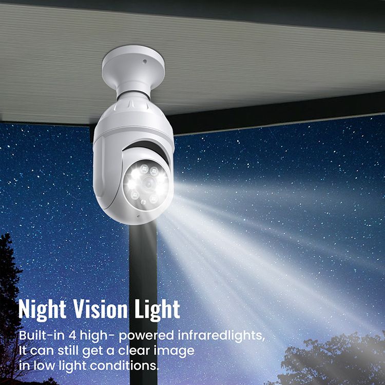 Cámara WiFi inalámbrica de 360 grados con visión nocturna a todo color y bombilla E27 de alta definición_voghion.com