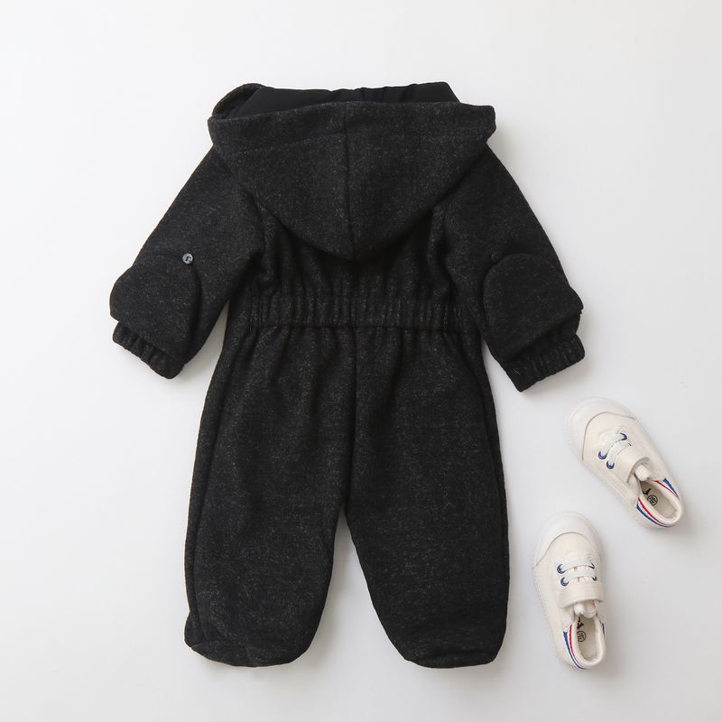 Mono para bebé Mother & Kids Premium con forro polar y capucha - Pelele para recién nacido de invierno y otoño (rayas/gris/negro) para niños de 0 a 12 meses_voghion.com