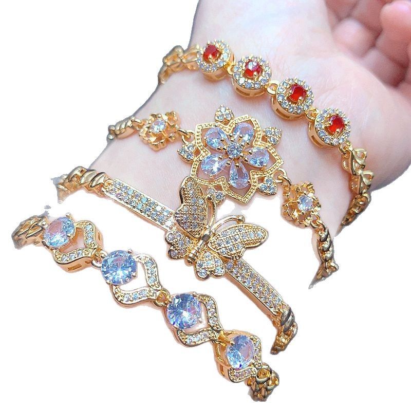 Bransoletka z grubej, ręcznie robionej, pełnej mikro-wysadzanej cyrkonii, w stylu osobowości, wysokiej klasy, lekka, luksusowa, błyszcząca, z diamentami, w kolorze złotym, geometryczna_voghion.com