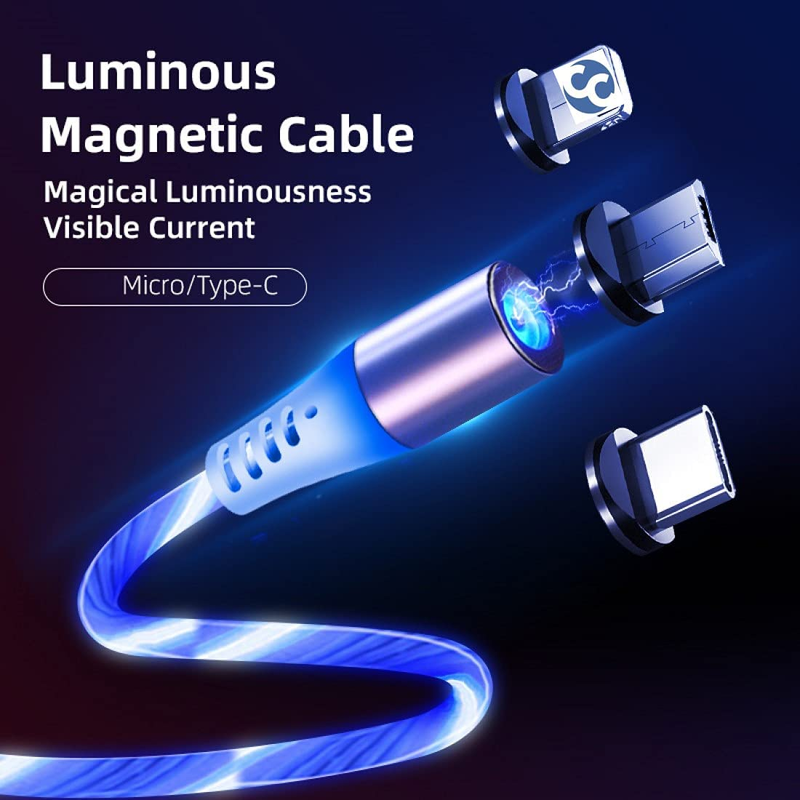 Wing Light Magnéitesch Opluedkabel Handy Iphone Opluedkabel fir Samaung LED Micro USB Typ C_voghion.com