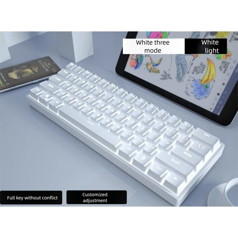 61-key Tri-mode Mechanical Keyboard Wireless 2.4G Bluetooth Portable Office Gaming Wired Laptop 68-key_voghion.com