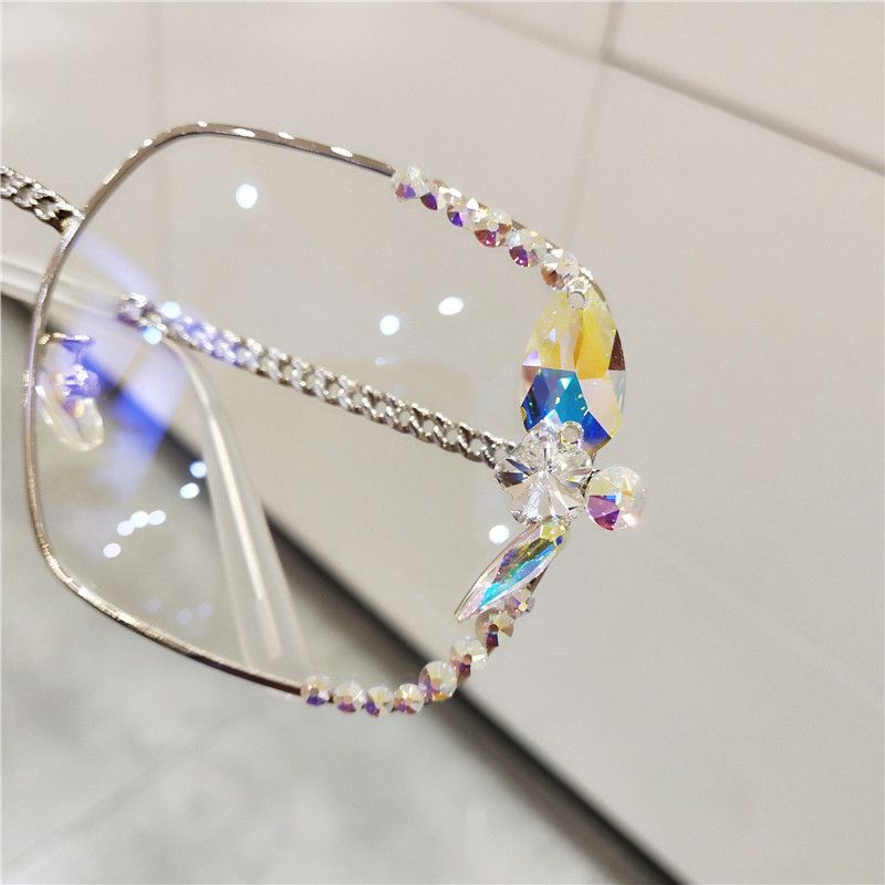 Nuovo specchio anti luce blu piatto da donna con borchie di diamanti, occhiali per computer, gioca con i telefoni cellulari, protezione per gli occhi_voghion.com