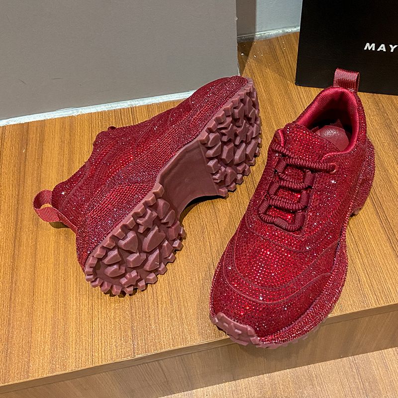 Modische Damen-Sneaker mit Strasssteinen – klobige Plateauschuhe für mehr Körpergröße, atmungsaktives Obermaterial aus PU, lässige und trendige Low-Top-Schnürschuhe_voghion.com