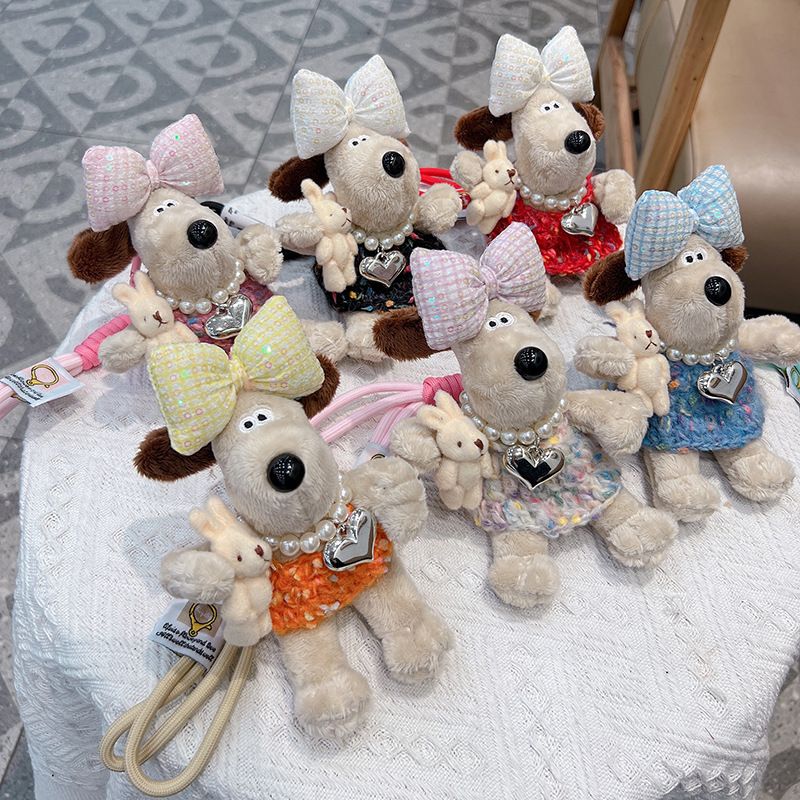 New Woolen Dress Plush Chubby Car Keychain Cartoon Hugging Rabbit Chef Dog Plushie Bag Pendant_voghion.com