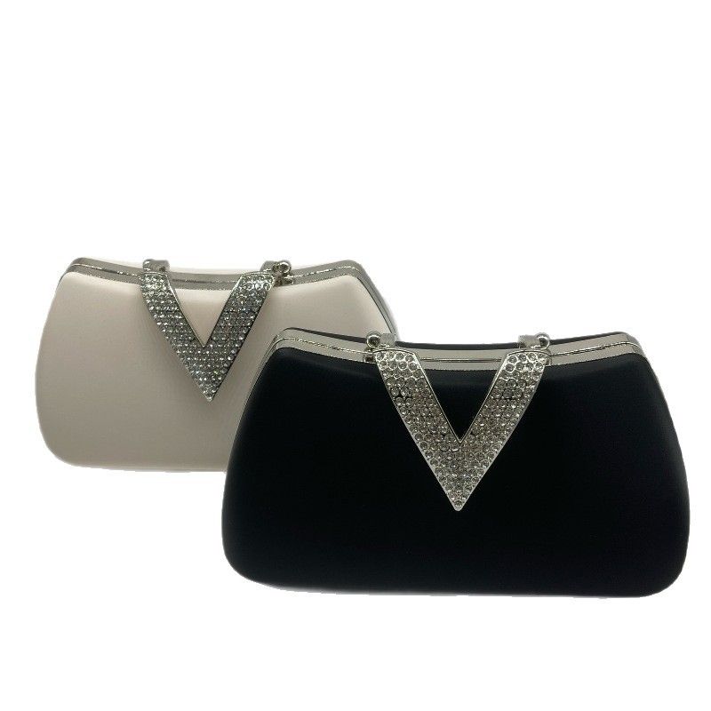 Tasche mit Strasssteinen, einfarbige Clutch, schlichte Abend-Clutch aus PU für Damen_voghion.com