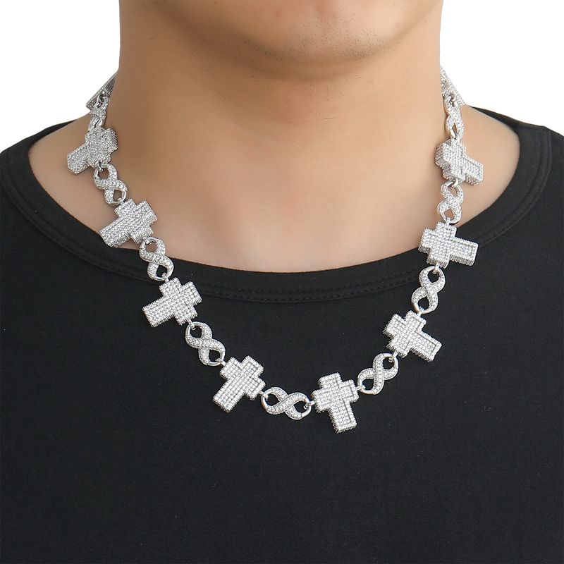21 mm Kreuz 8-Form Volldiamant Kubanische Kette Personalisierte Herren Hip-Hop Rapper Kreative Halskette_voghion.com