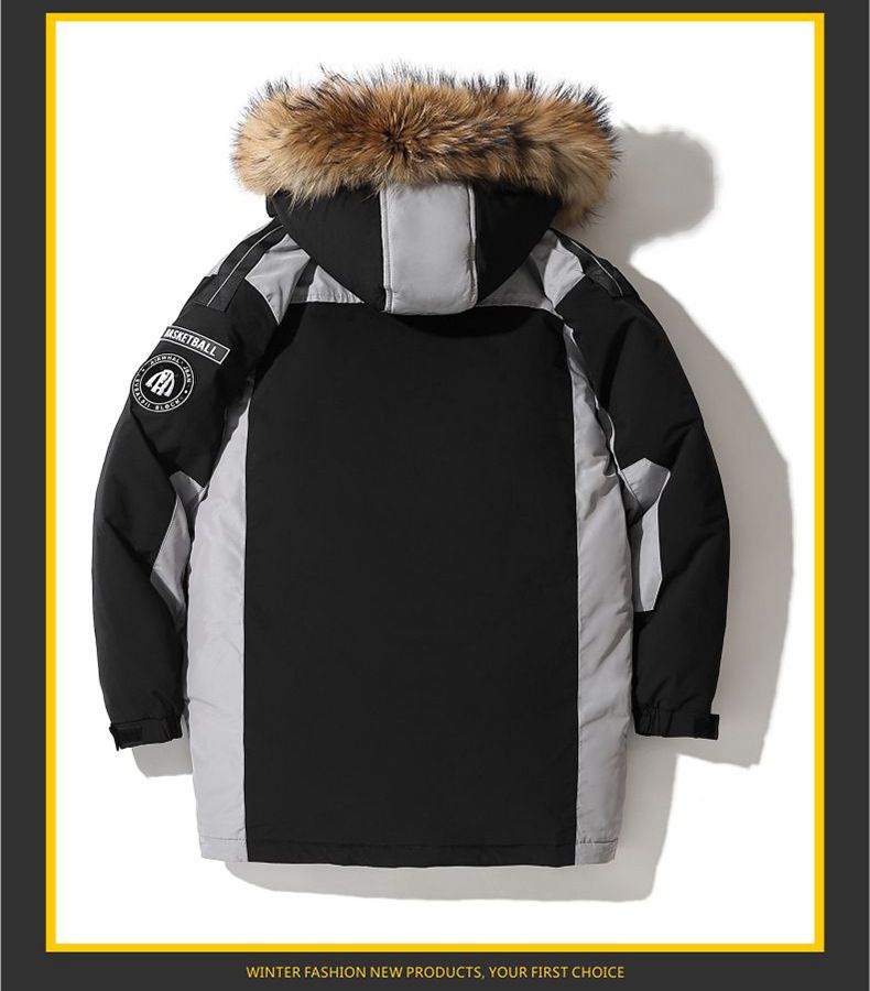 Men's Clothing Long Down Jacket Detachable Fur Hood, Lightweight Coat For Youth, Water-Resistant Polyester Shell, 550 Fill Power White Duck Down_voghion.com