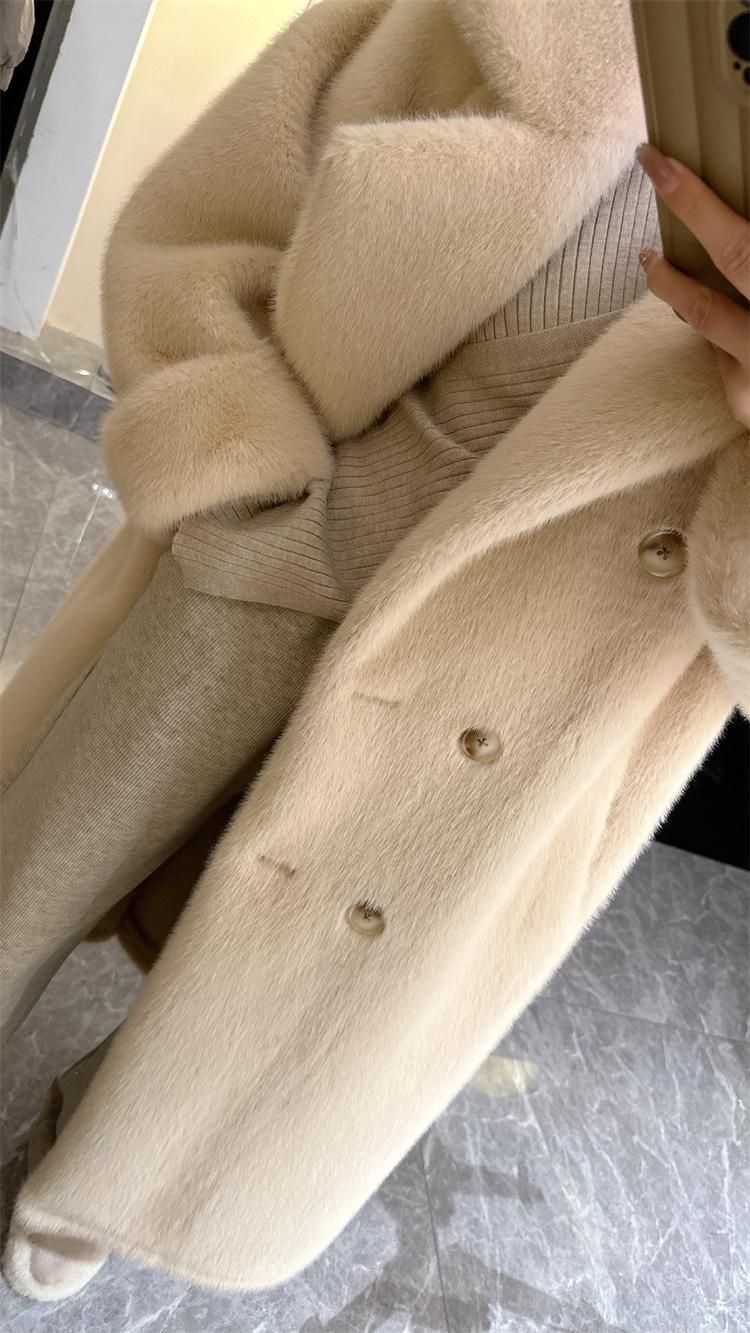 Women's Clothing Luxury Faux Fur Coat Women's Long Trench Coat With Notched Lapel, Thickened Winter Coat, Elegant & Warm, Plus Size Available_voghion.com