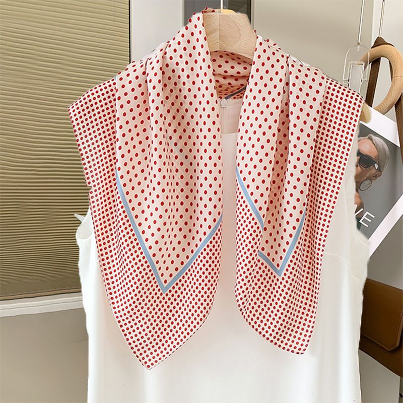Long Strip Summer Polka Dot Square 70cm Silk Women's Small Neck High-end Feel Outerwear Scarf_voghion.com