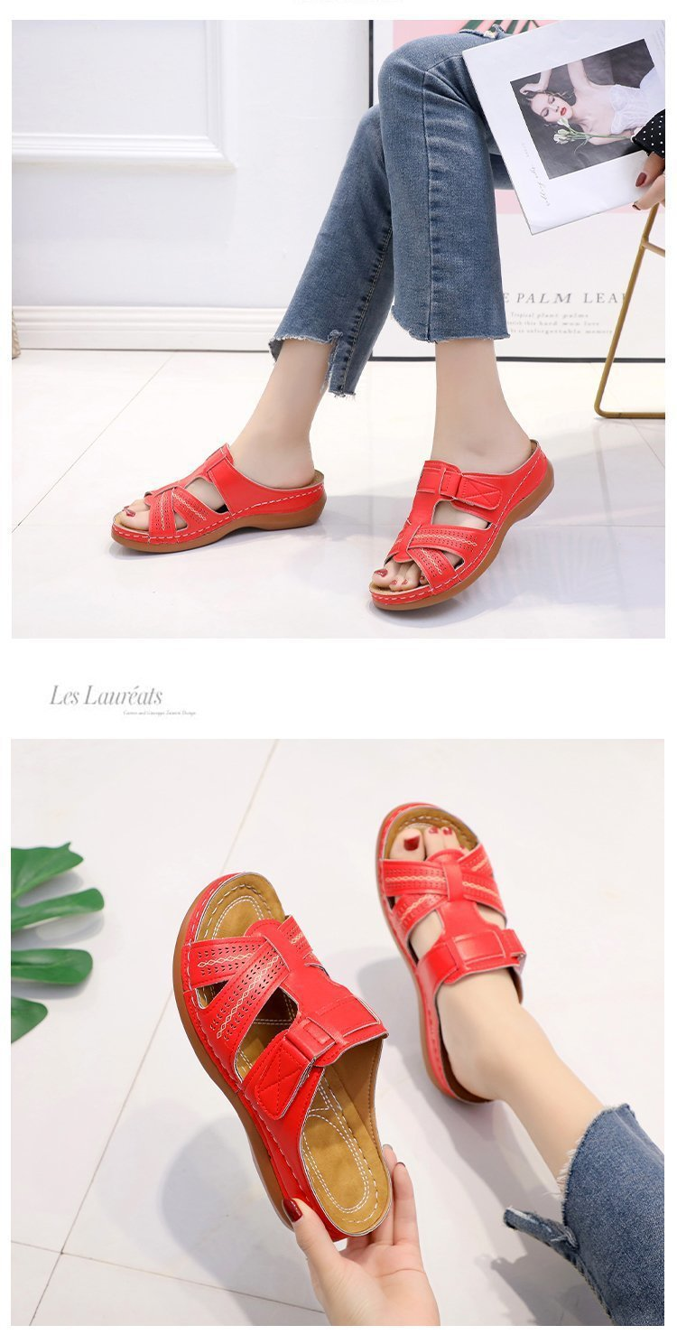 Damen-Keilabsatz-Hohlsandalen für Damen, Retro-Mode, Ein-Wort-Damenhausschuhe_voghion.com