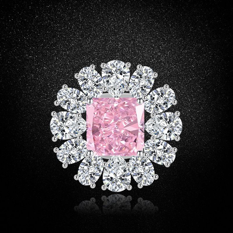 Anello di diamanti ad alto tenore di carbonio verde chiaro di lusso con apertura femminile regolabile e taglio a fiore di ghiaccio blu marino di alta qualità_voghion.com