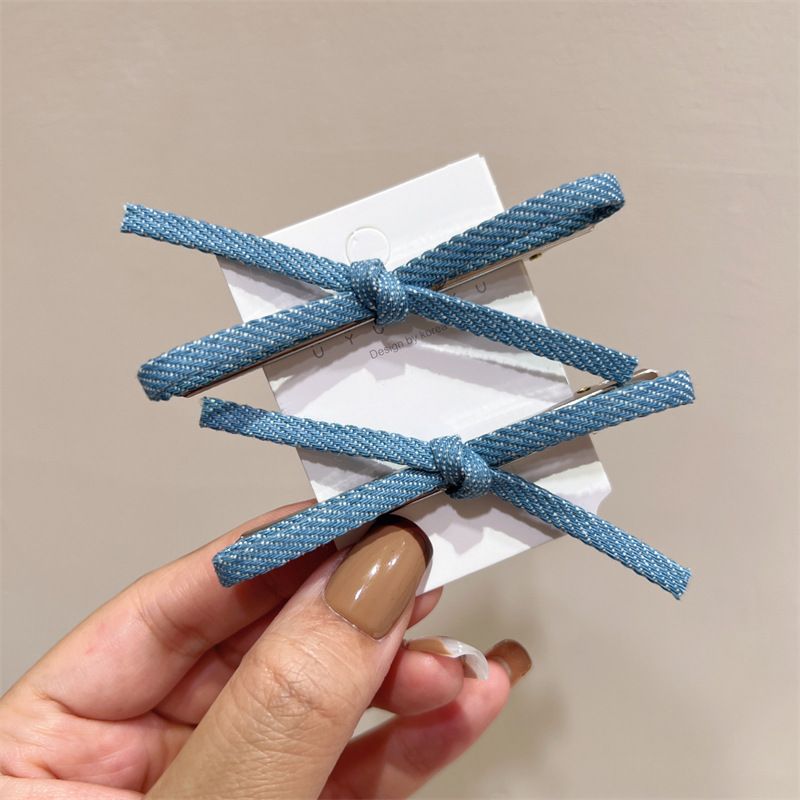 Nuevas pinzas para el pelo de mezclilla coreana con lazos bonitos, pinzas para el pelo con flequillo para chica dulce_voghion.com