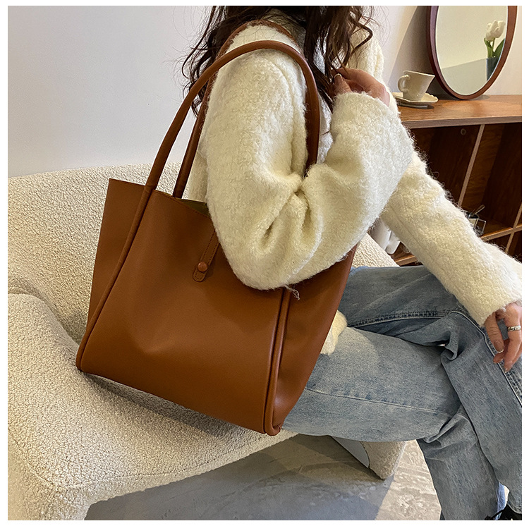 Koreanische Version einfarbige Muttertasche 2024 neue Damentasche einfache tragbare Tragetasche große Kapazität_voghion.com