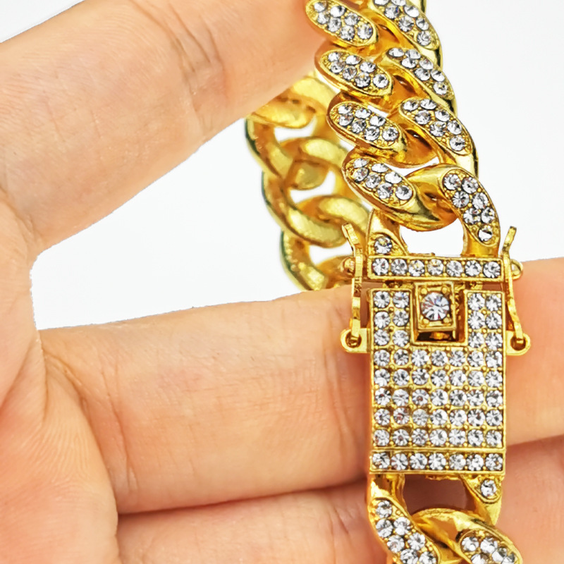 Full Iced Out Watch Erkek Küba Bağlantı Zinciri Bilezik Kolye Choker Bling Takı Erkekler İçin Büyük Altın Zincirler Hip Hop Erkek Saat Seti_voghion.com