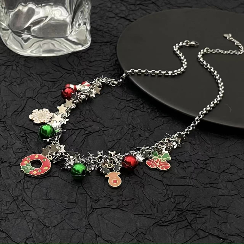 Designer Elements Sweet Colorful Christmas Necklace Feminine Style Light Luxury Design Sense Fashion Versatile Neckchain Collar Chain_voghion.com