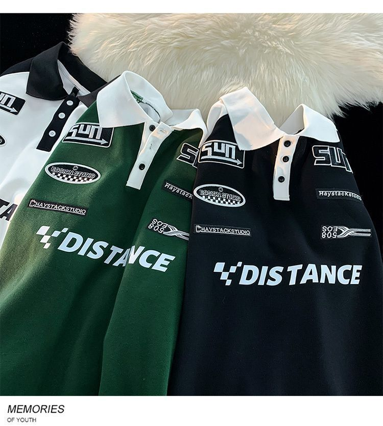 Sudadera con capucha retro americana para hombre, camisa polo de marca de moda, traje de carreras con solapa de manga larga, top de tendencia, primavera y otoño 2024_voghion.com