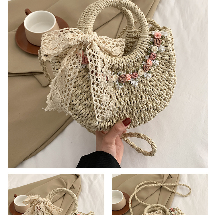 Women’s Bags Small Fresh Flower Woven Bag New Seaside Holiday Beach Shoulder Bag Hand Held Straw Basket Bag_voghion.com