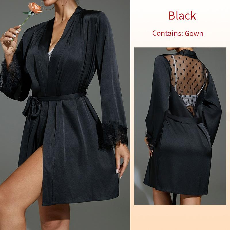 Peignoir de bain en soie pour homme, chemise de nuit, pyjama mi-long, maille à pois, épissure de soie glacée, vêtements de maison_voghion.com