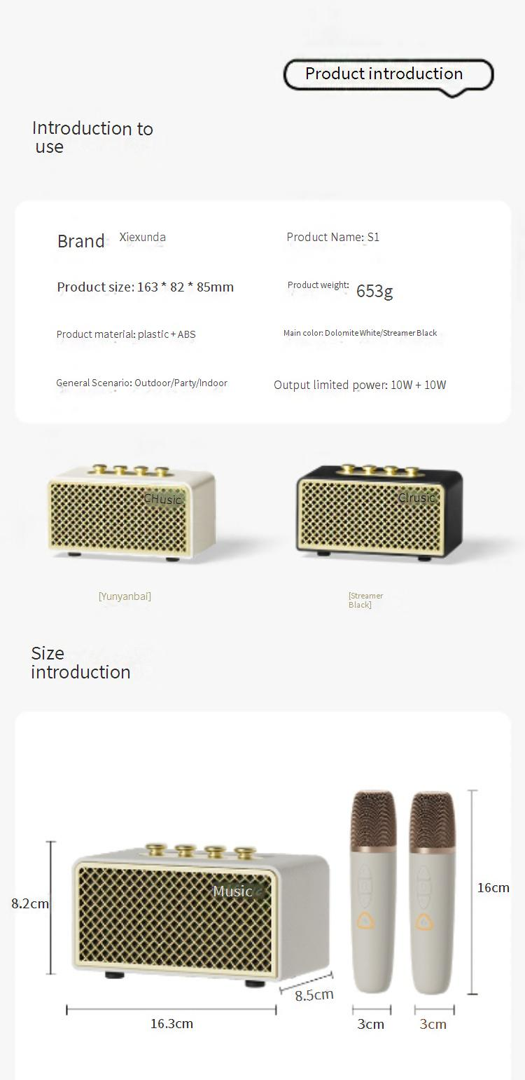 Enceintes portables, haut-parleur Bluetooth sans fil de grande valeur avec batterie longue durée, microphone portable, haut-parleur de karaoké d'extérieur_voghion.com