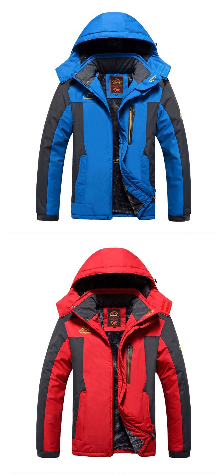 Herrenbekleidung Herren-Winterjacke mit Fleecefutter, wasserdicht, winddicht, für Outdoor-Sport, Wandern, Camping (Rot, Schwarz, Blau, Armeegrün)_voghion.com
