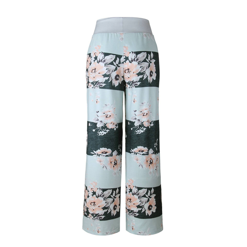Plus Size Floral Print High Rise Drawstring Long Pants, Women's Plus Slight Stretch Loose Casual Pants_voghion.com