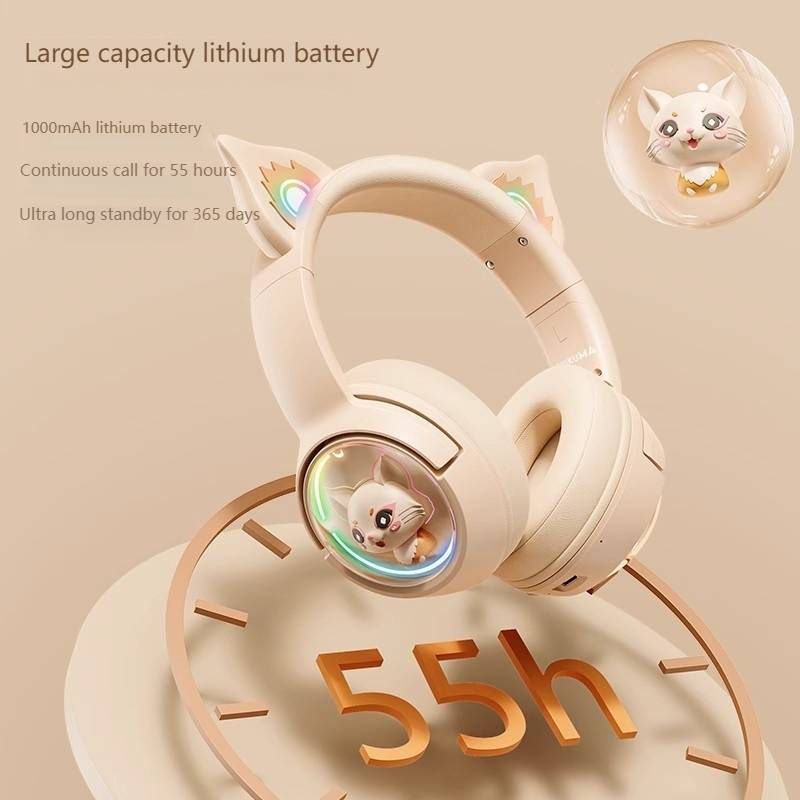 B5 Wireless Cat Ear Headphones – Bluetooth 5.3, RGB Lighting, Noise Isolation, Lightweight Gaming Headset For PC/Phone (Pink/White/Gradient)_voghion.com