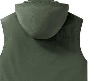 Leichte Kapuzenweste für Herren – Atmungsaktive ärmellose Jacke aus Polyestercord für Outdoor- und Freizeitkleidung (Zweireiher, Reißverschlusstaschen, gestreift)_voghion.com